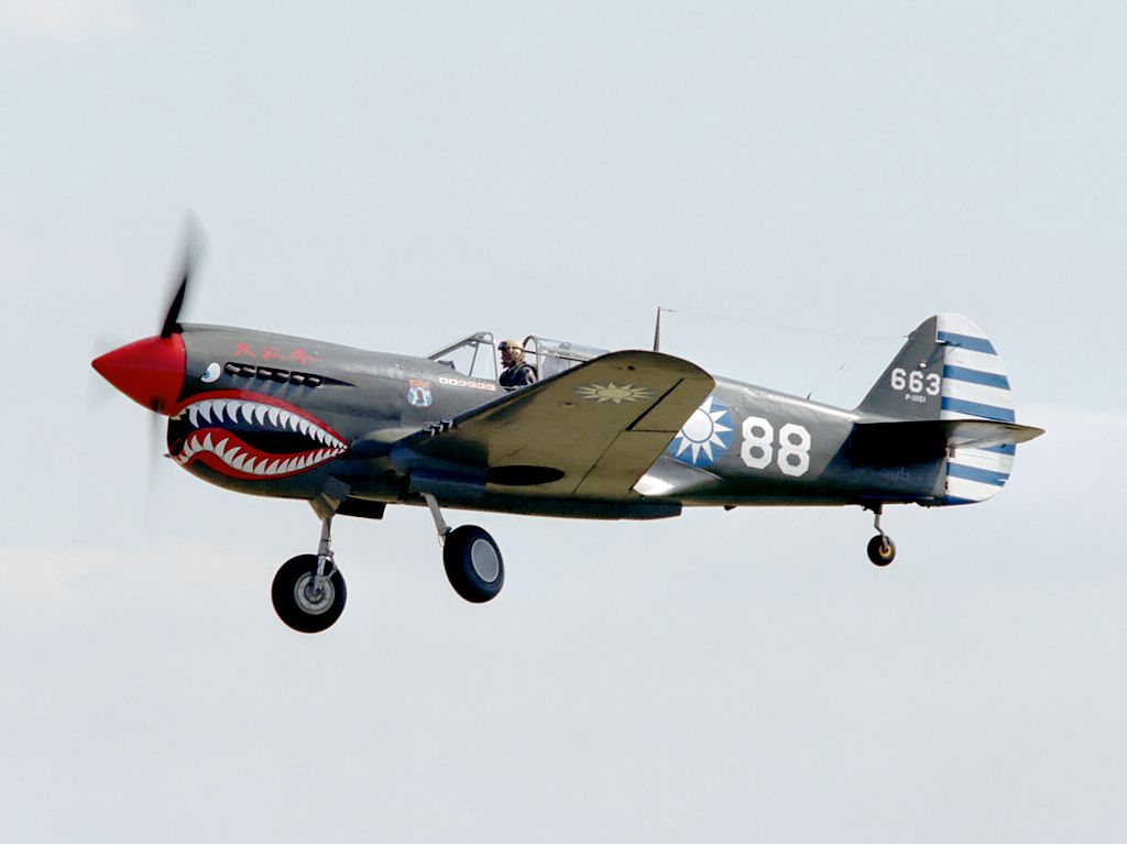 P-40 Kittyhawk with Flying Tigers Chinese markings.  Click for next photo.