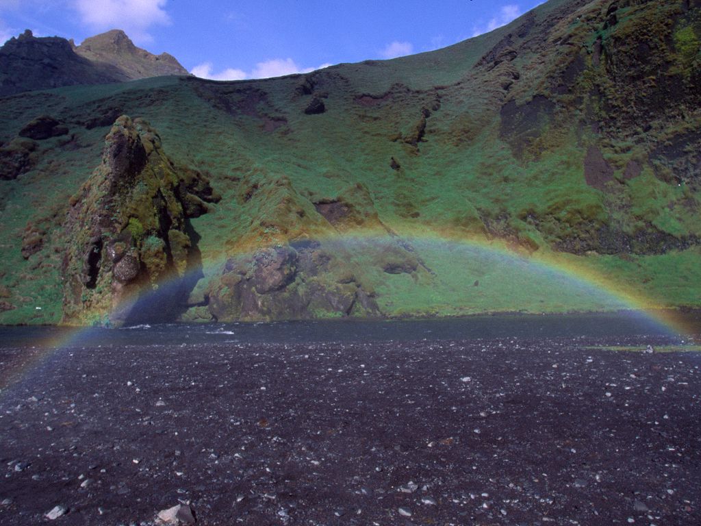 Standing in a rainbow next to Skógafoss.  Click for next photo.