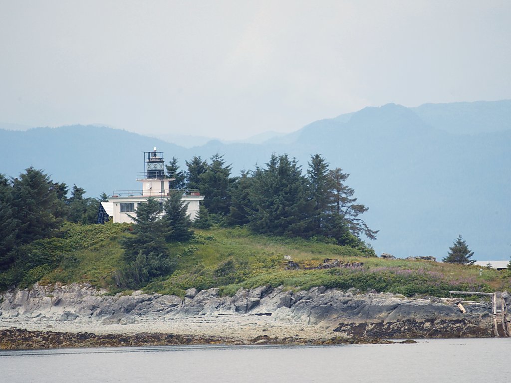 Lighthouse on an island on the approach to Ketchikan, Alaska.  Click for next photo.