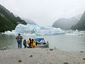 Our little group makes a landing in the Stikine River after getting past that big iceberg.