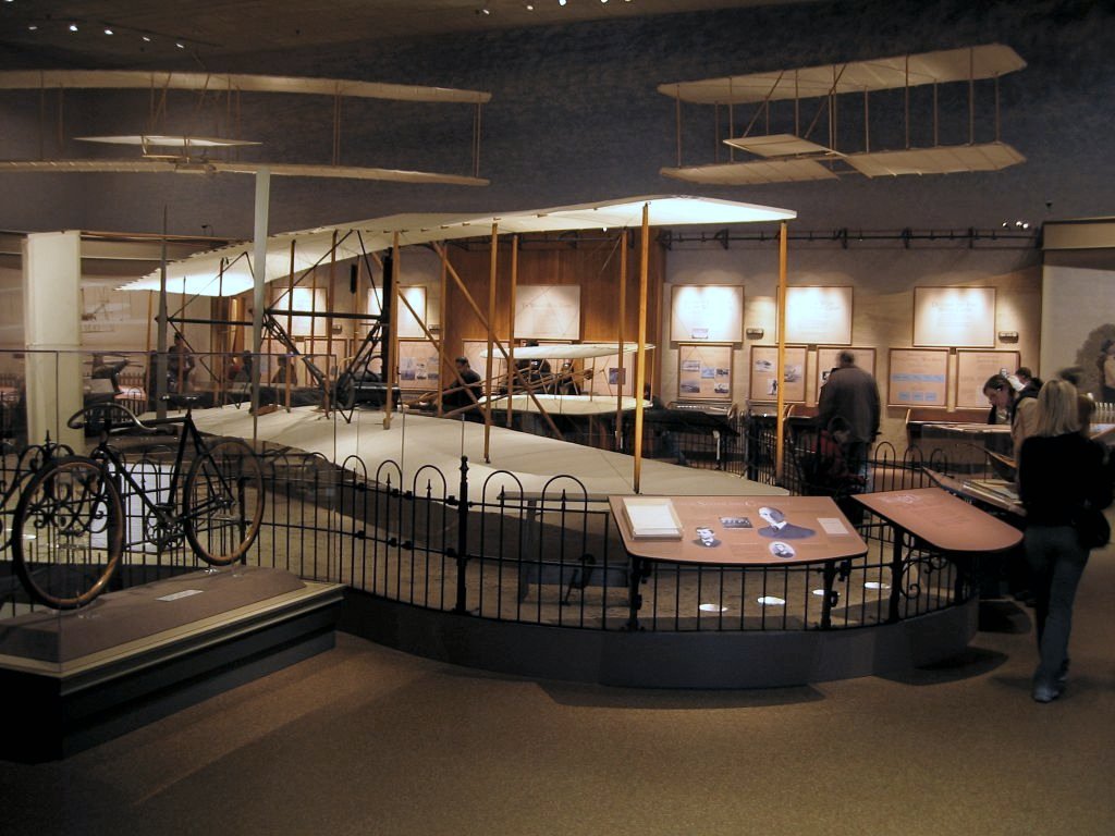 The 1903 Wright Flyer in its centennial display at the National Air and Space Museum, Washington, 2004.  Click for next photo.