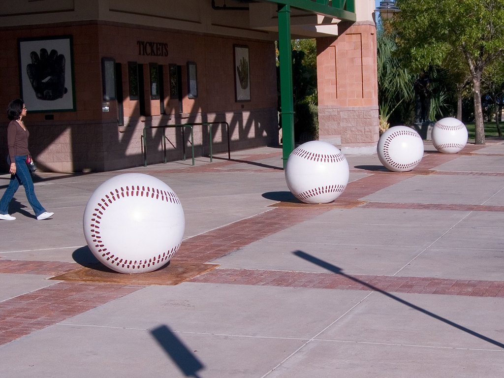 Scottsdale Stadium has some new decorations, Arizona Fall League, 2004.  Click for next photo.