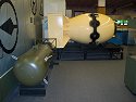 Historical bomb casings representing the Little Boy and Fat Man atomic bombs, Atomic Museum, Albuquerque, New Mexico, 2004.