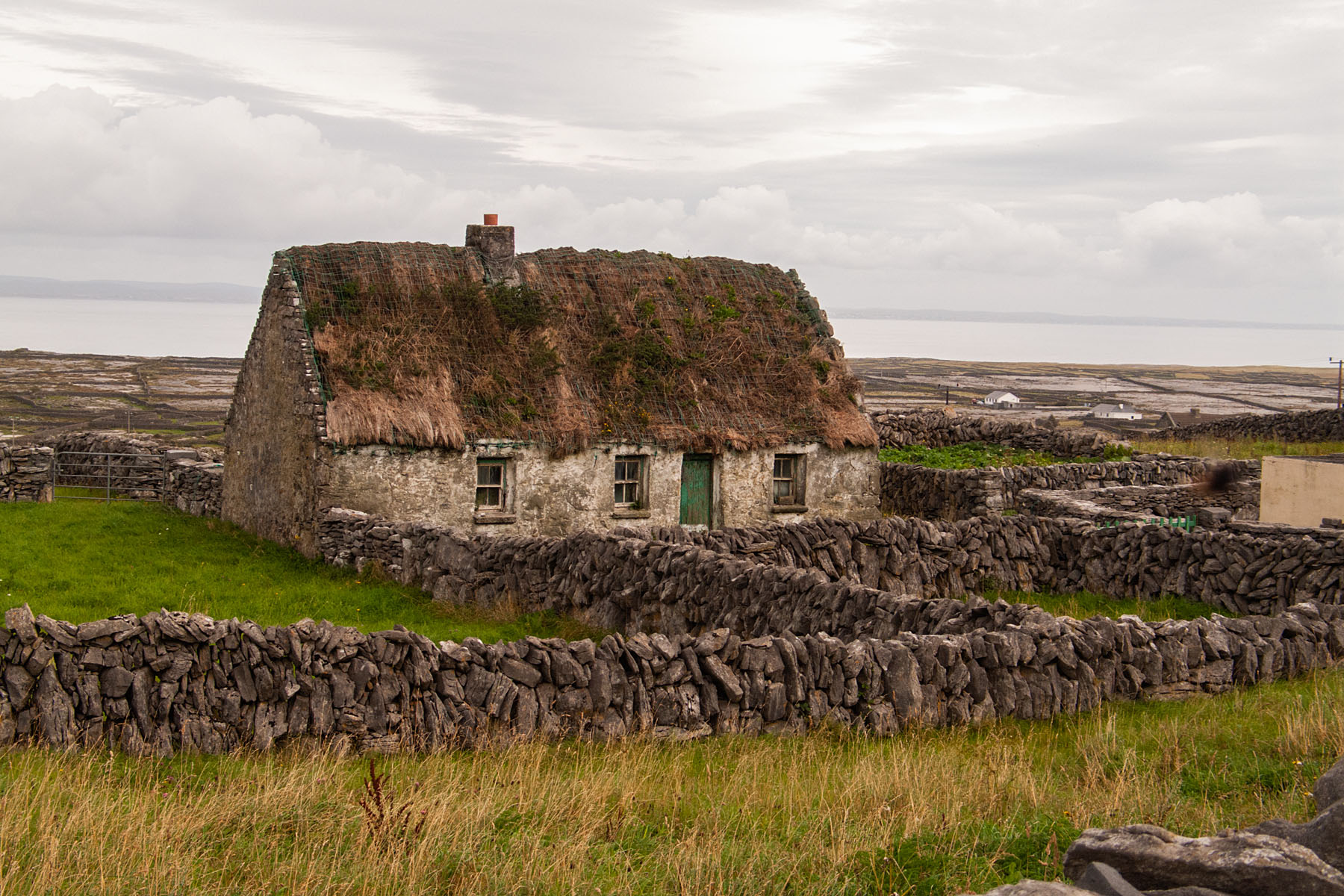 Thatch-roofed cottage, Inis Me�in, Ireland 2005.  Click for next photo.