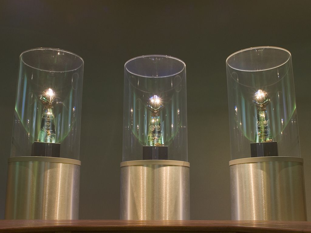 The three Super Bowl trophies won by the Green Bay Packers.  Click for next photo.