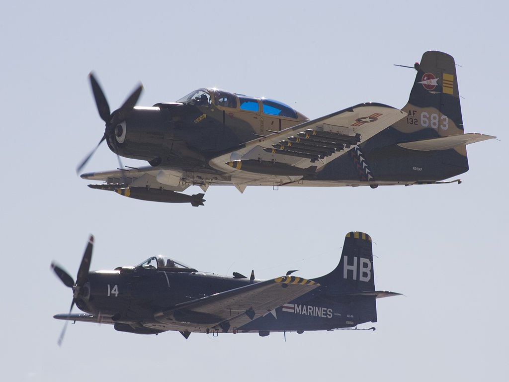 Two A1H Skyraiders, Aviation Nation, Las Vegas.  Click for next photo.