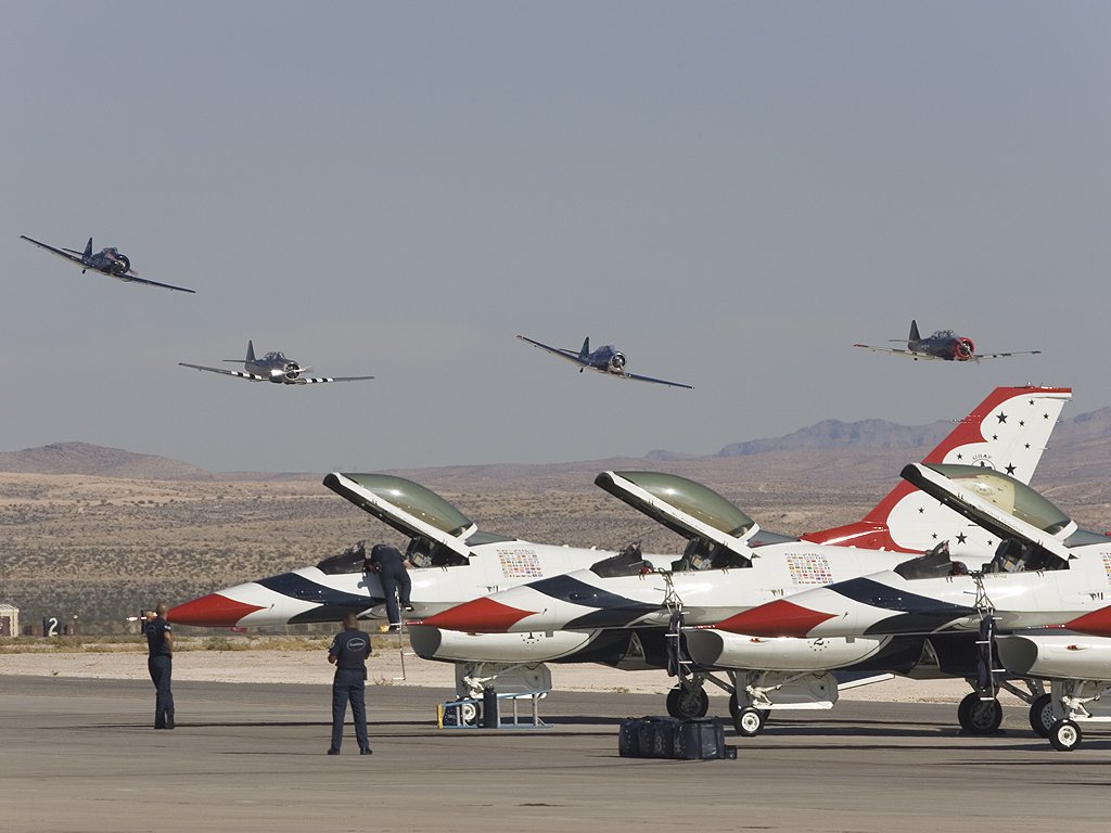 Thunderbirds get ready as air show goes on, Aviation Nation in Las Vegas.  Click for next photo.