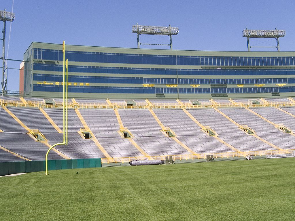 The frozen tundra of Lambeau Field, Green Bay, Wisconsin.  Bart Starr's Ice Bowl TD was at this end of the field.  Click for next photo.
