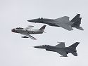 Heritage Flight, Rhode Island ANG 2005, F-86 Sabre, F-15 Eagle, F-16 Falcon.