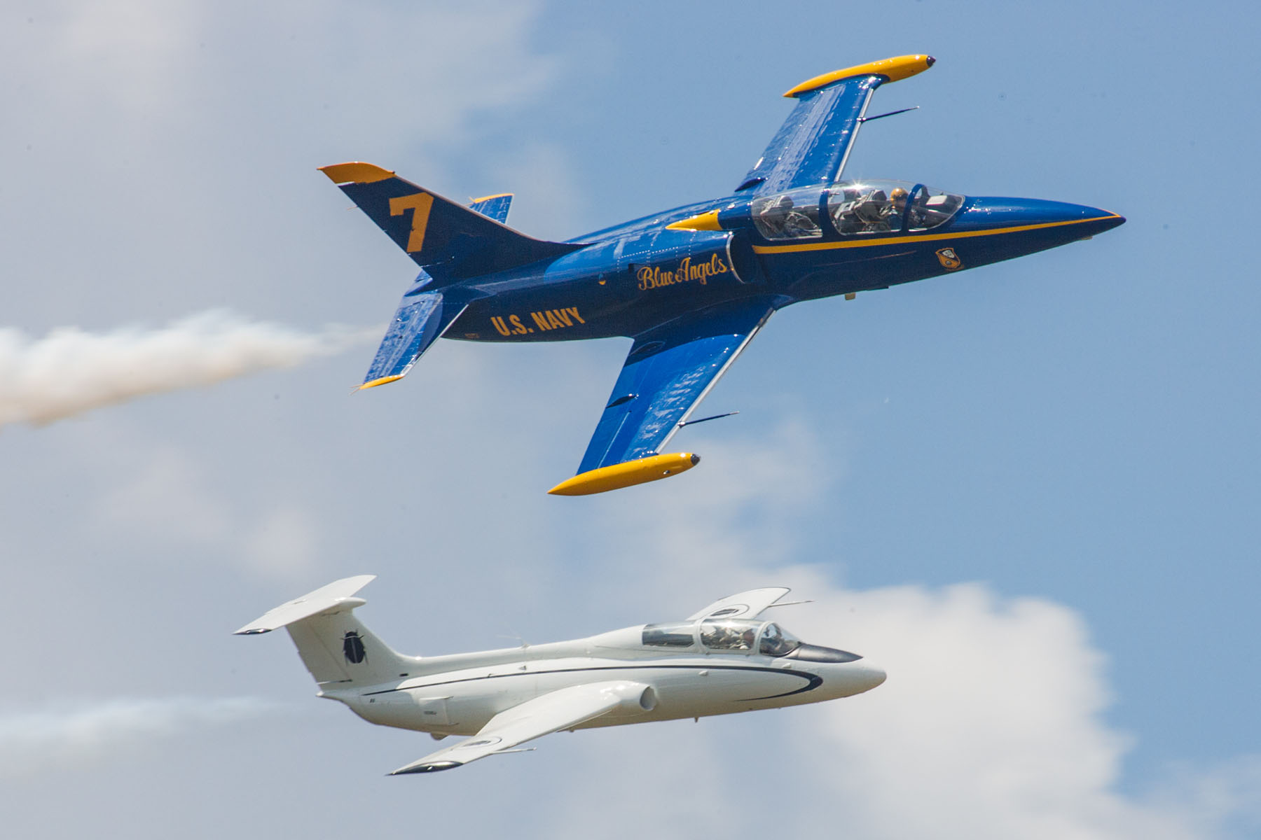 L-39 (blue) and L-29 jets of Czech origin, TICO Warbirds Air Show, Titusville, Florida.  Click for next photo.