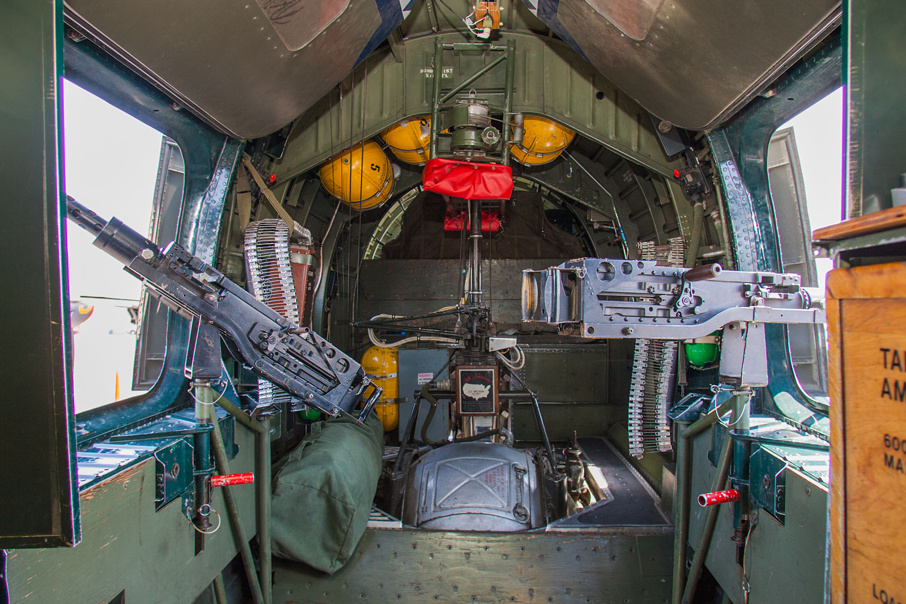 Inside B-24 Liberator "Witchcraft," waist guns, Wings of Freedom tour.  This photo is on page 97 of the book Witchcraft B-24 Liberator by Kenny Kemp, 2017.  Click for next photo.