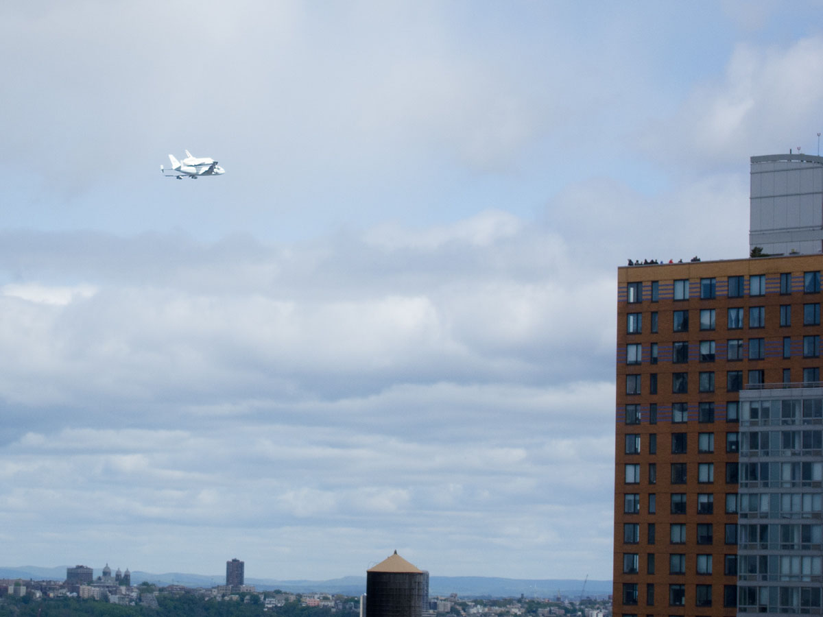 The Space Shuttle Enterprise heading up the Hudson River on April 27, 2012 during its transport from Washington to New York, where it will be displayed at the Intrepid museum.  Click for next photo.