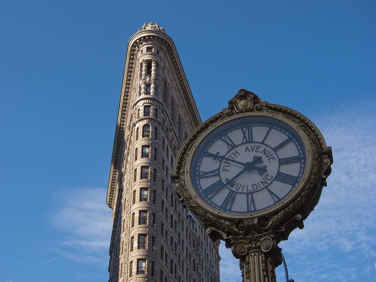 1909 clock restored by Tiffany in 2011, Flatiron District, New York.  Click for next photo.