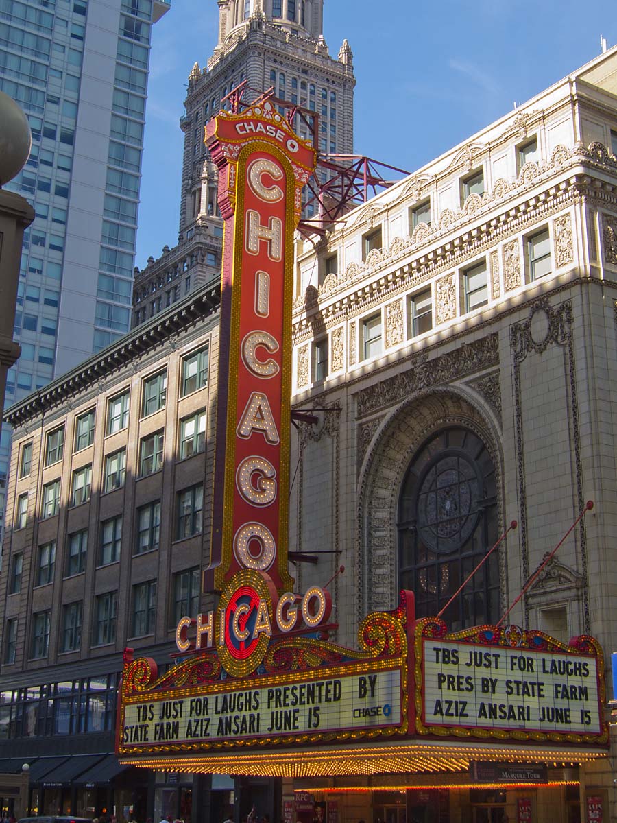 Iconic Chicago Theater sign, June 2012.  Click for next photo.