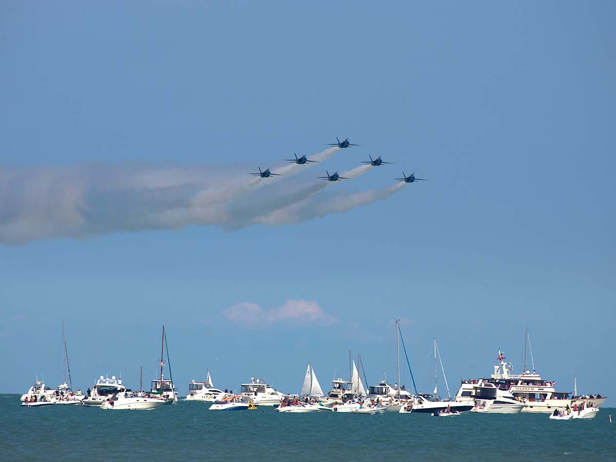 Blue Angels over Lake Michigan, Chicago Air and Water Show.  Click for next photo.