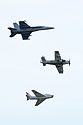 Heritage flight, Sioux Falls Air Show, August 2019.  The flight featured Navy planes (from top) F/A-18 Hornet, AD-4 Skyraider, and FJ-4B Fury.