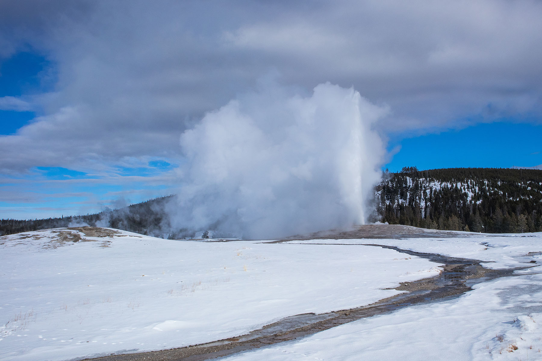 Old Faithful in winter.  Click for next photo.