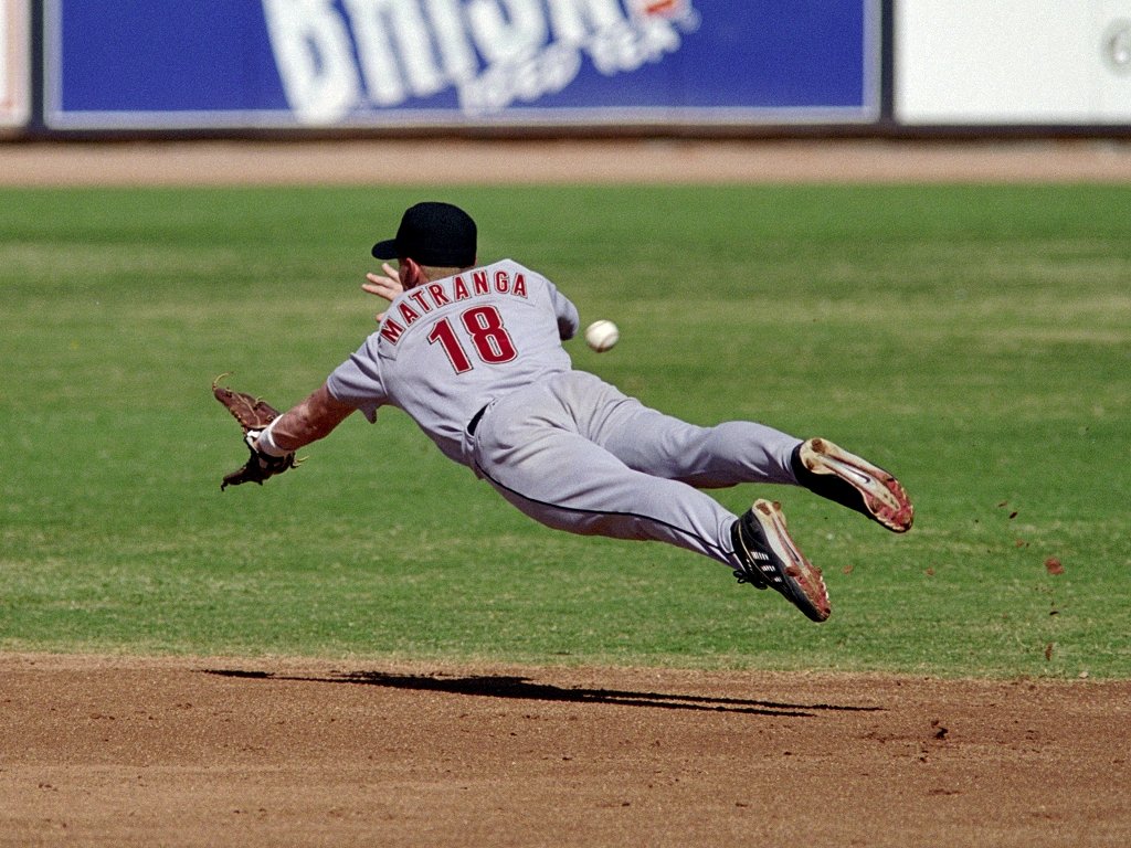 Astros prospect David Matranga dives for a grounder in the 2001 Arizona Fall League.  Click for next photo.