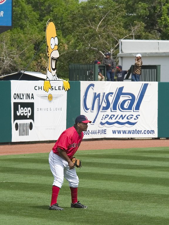 Manny Ramirez and Homer Simpson, Red Sox spring training, Fort Myers, Florida, 2003.  Click for next photo.