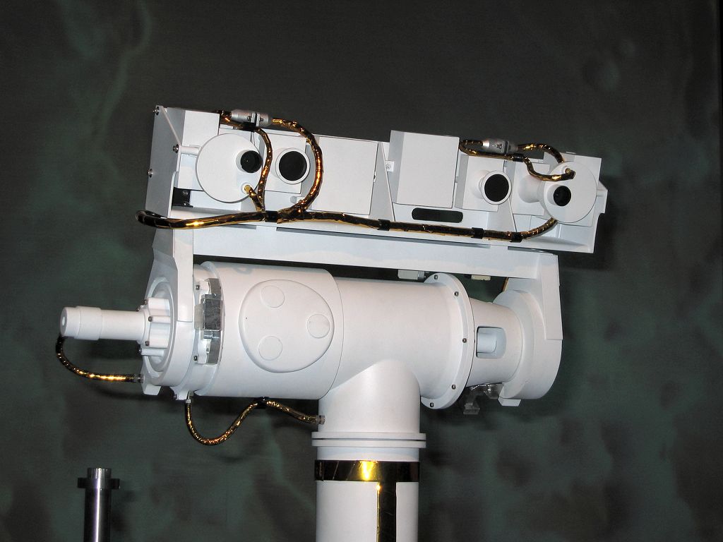 Closeup of the main camera boom, Mars rover, National Geographic Society, Washington, DC.  Click for next photo.