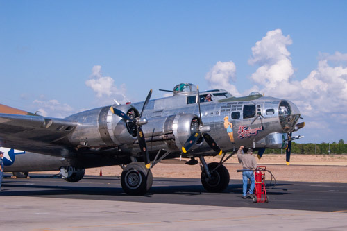 Commemorative Air Force B-17 Sentimental Journey, about to take off from the Arizona Wing facility in Mesa, Arizona.