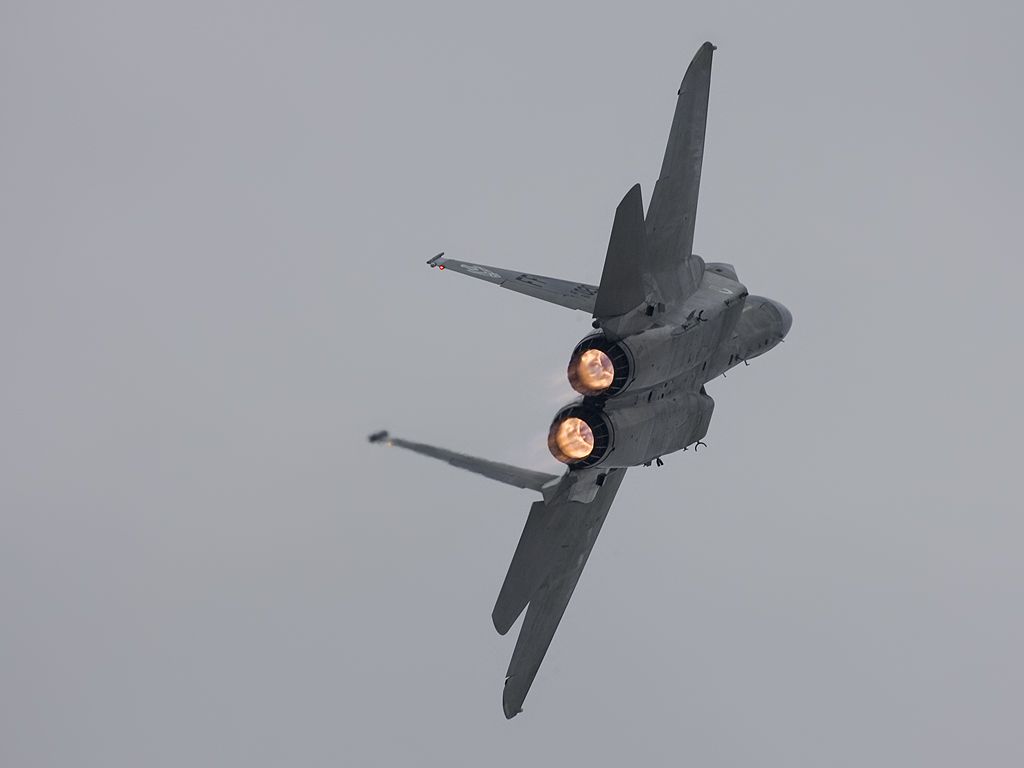 F-15 applies afterburner.  Click for next photo.