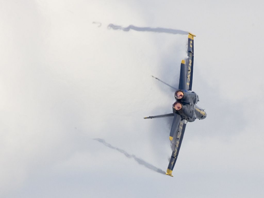Blue Angel kicks up some mist.  Click for next photo.