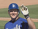 Mike Sweeney of the Royals spots someone in the crowd, Cactus League, Surprise, Arizona.