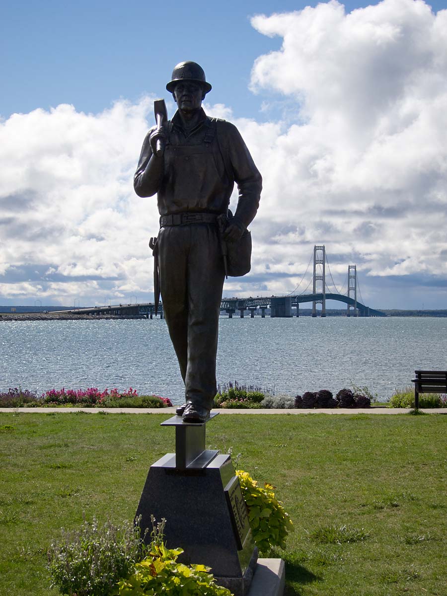 Monument to the builders of the Mackinac Bridge, Michigan.  Click for next photo.