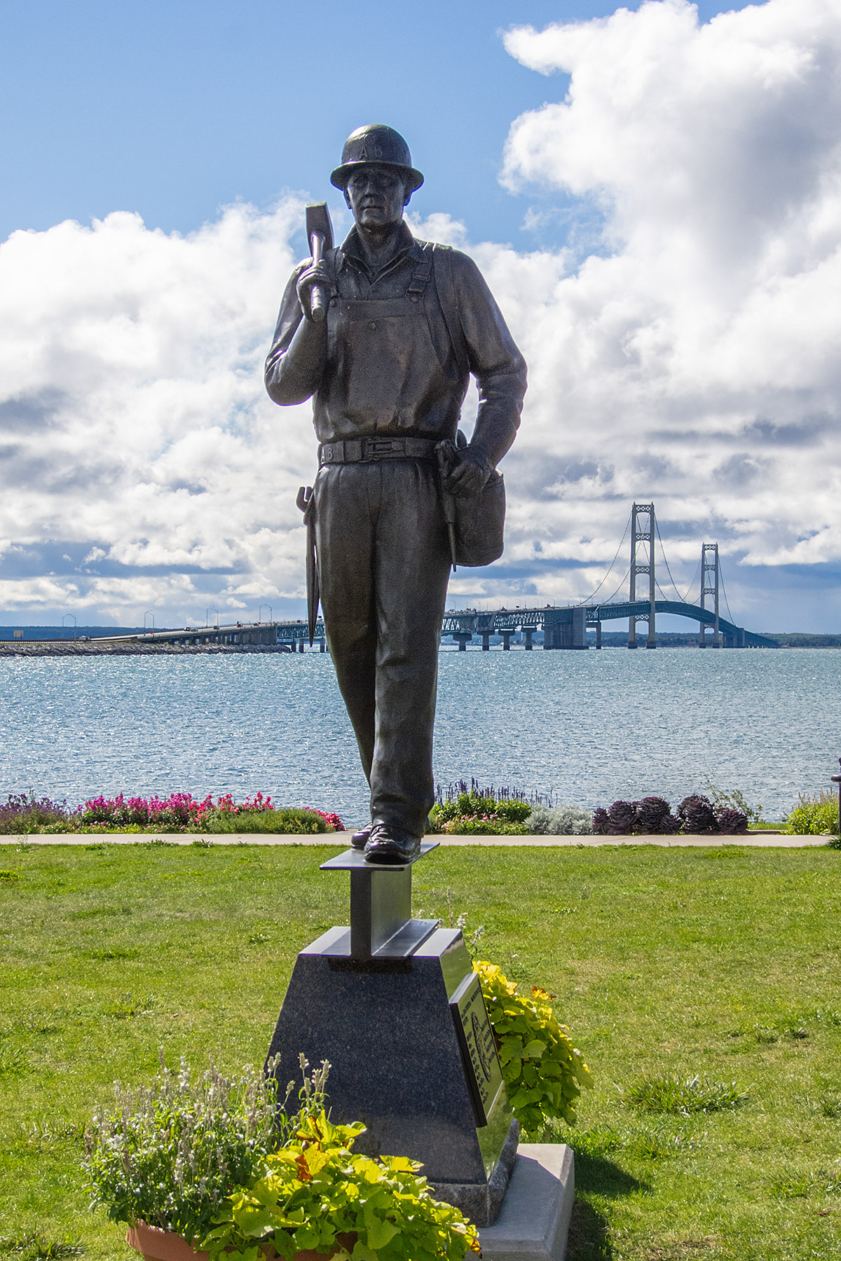 Monument to the builders of the Mackinac Bridge, Michigan.  Click for next photo.