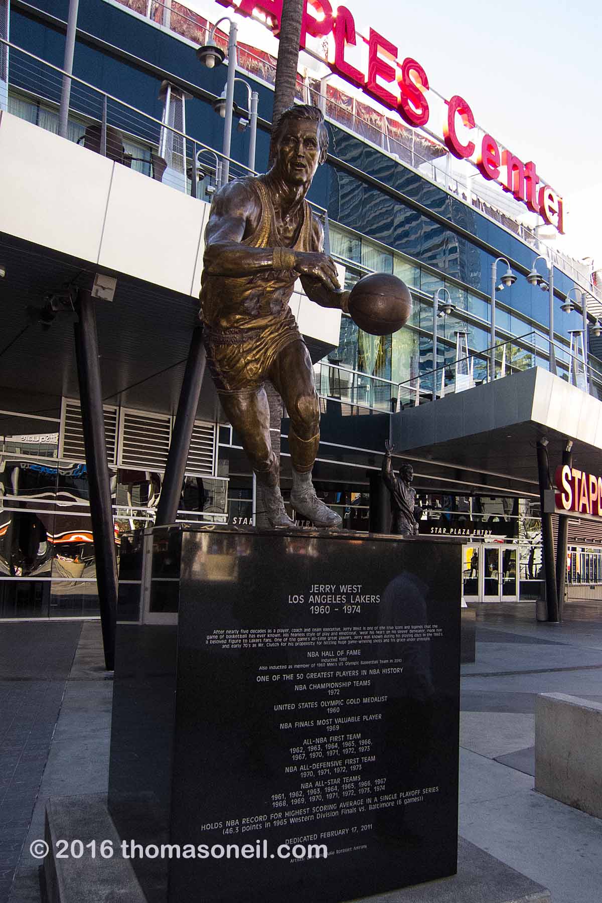 Statue of Jerry West, Staples Center, Los Angeles.  Click for next photo.