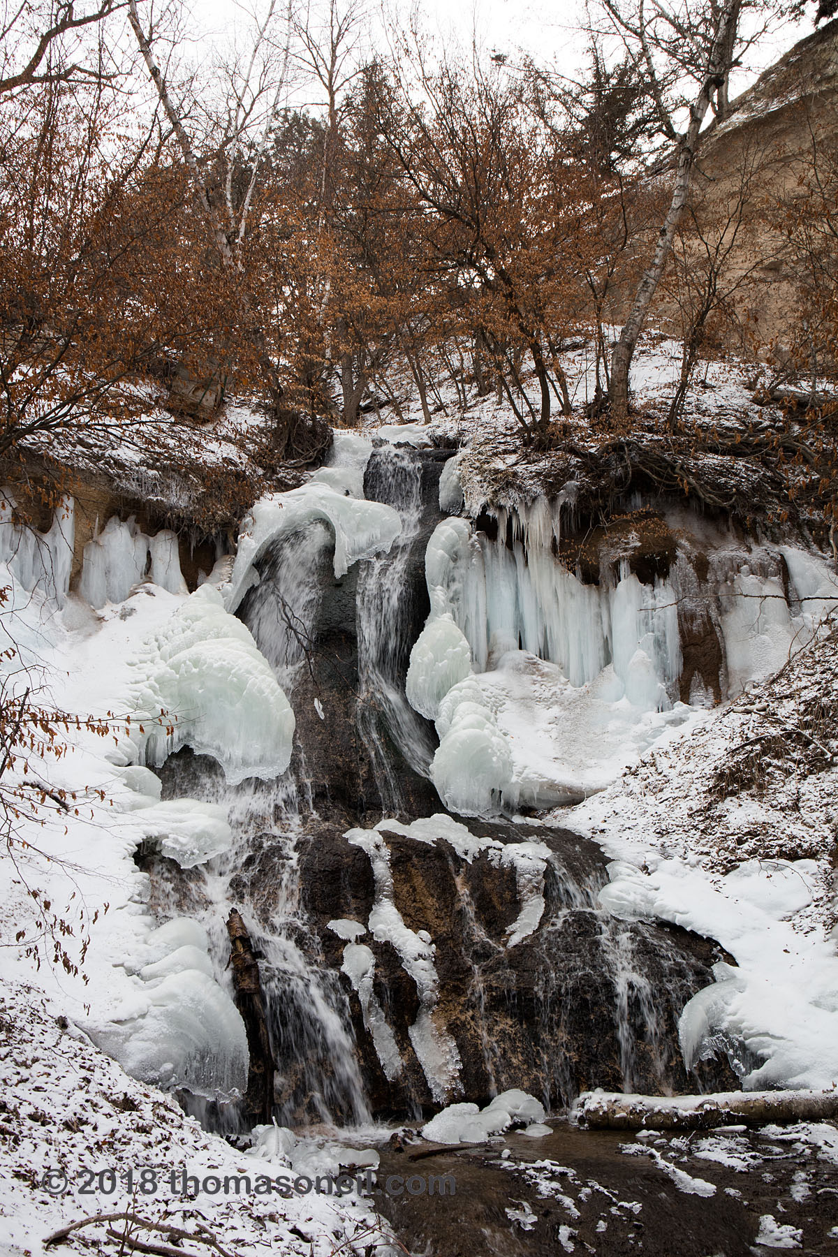Fort Niobrara NWR semi-frozen waterfall.  Click for next photo.