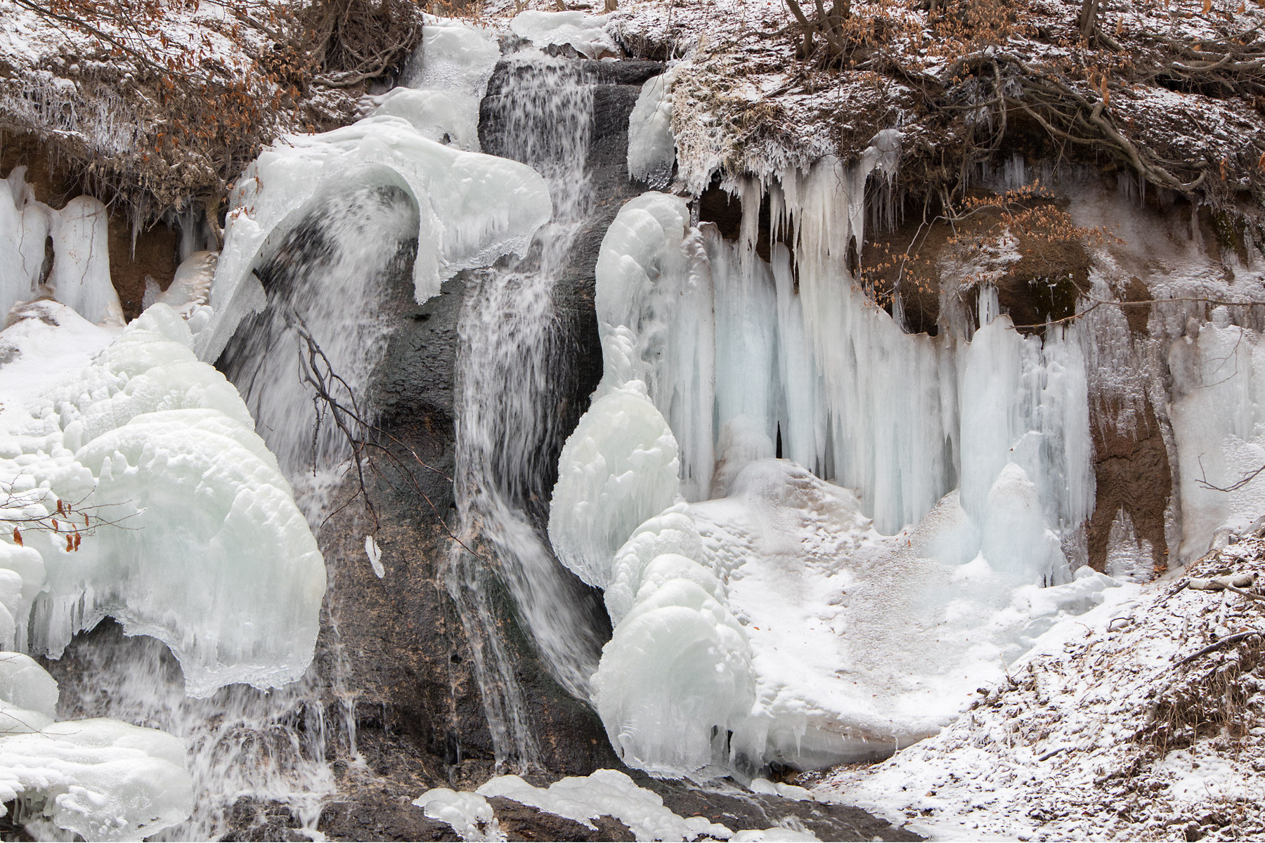 Fort Niobrara NWR semi-frozen waterfall.  Click for next photo.