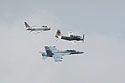 Heritage flight, Sioux Falls Air Show.  The flight featured Navy planes (from top) FJ-4B Fury, AD-4 Skyraider, and F/A-18 Hornet.