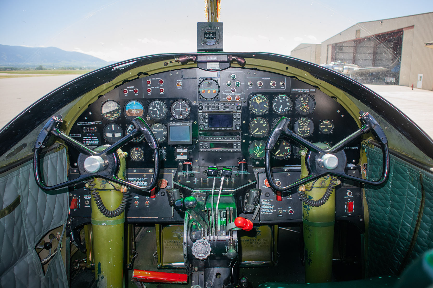 Cockpit of the B-25 Maid in the Shade, Bozeman/Belgrade airport.  Click for next photo.