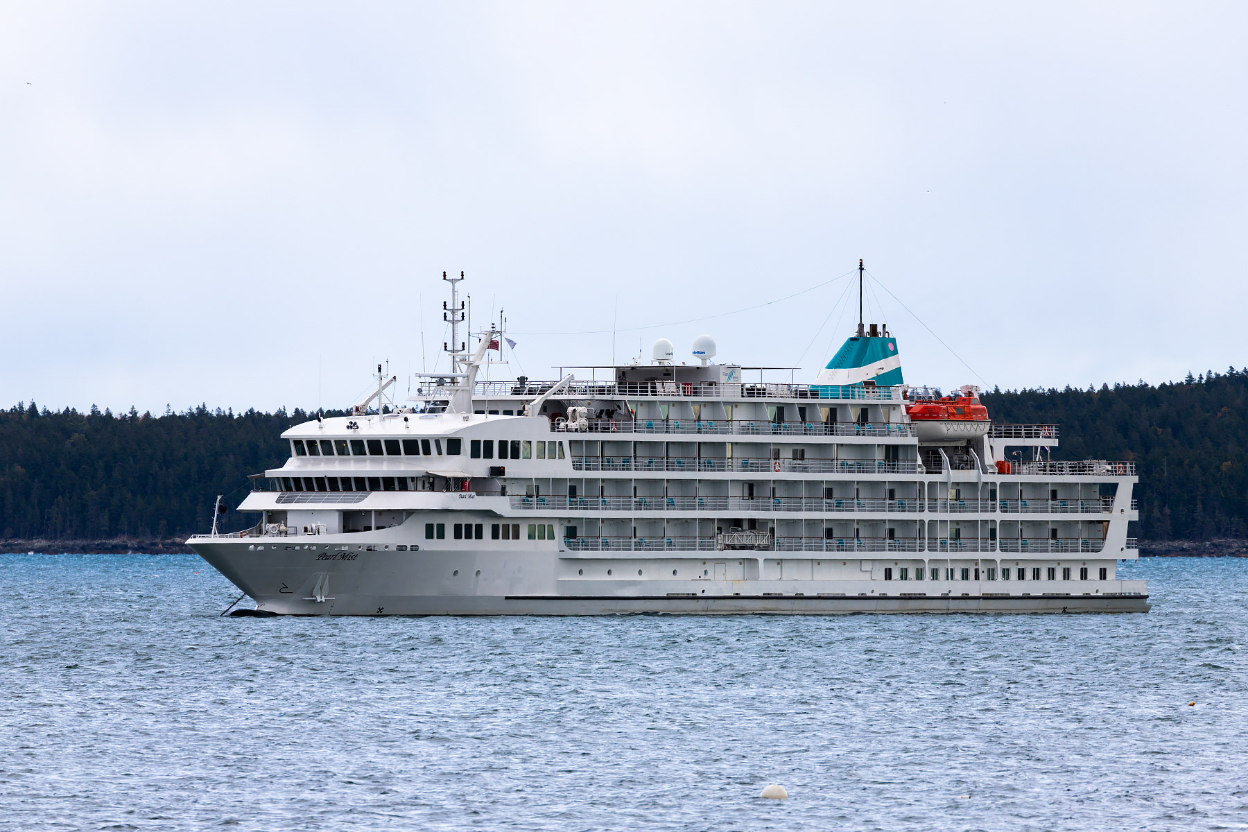 Our cruise ship the Pearl Mist, anchored near Bar Harbor, Maine.  Click for next photo.