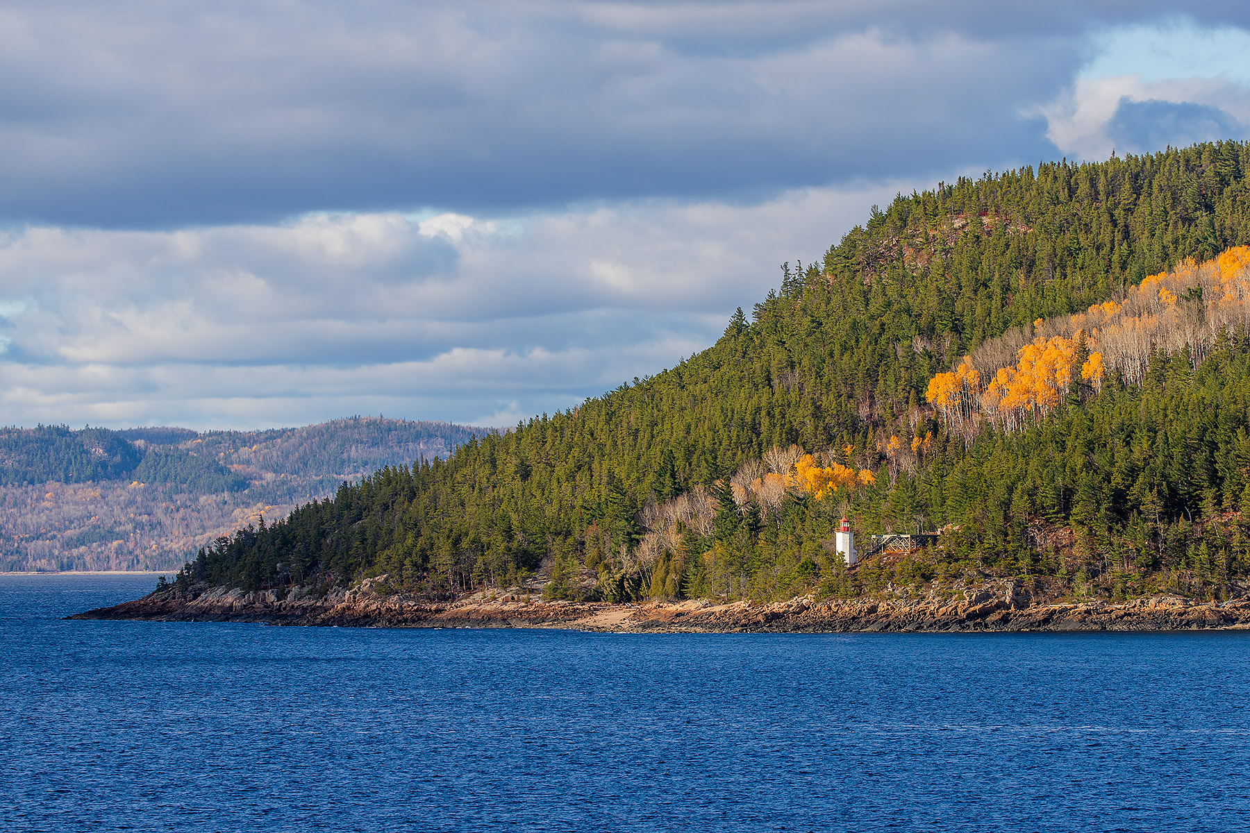 Cap au Leste lighthouse in Saguenay Fjord, Quebec.  Click for next photo.