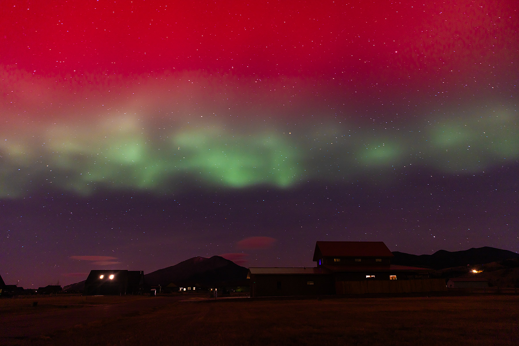 Northern Lights over Red Lodge, Montana, looking south.  Click for next photo.